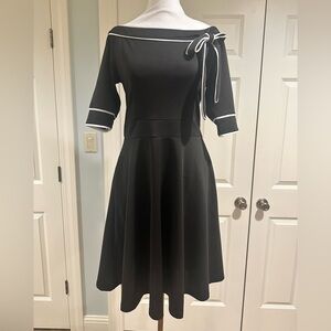 Chic Rockabilly Black Off-Shoulder Dress with Bow Accent